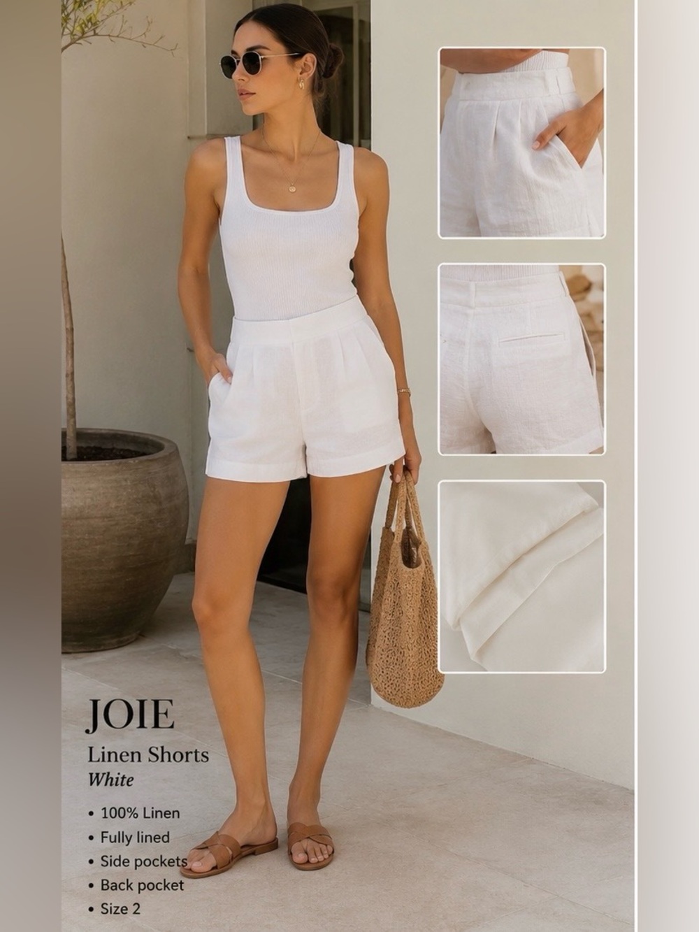 Joie white linen blend shorts Size 2.